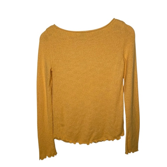 Free People FP Beach Mustard Yellow Scalloped Hem Sweater - Picture 3 of 12